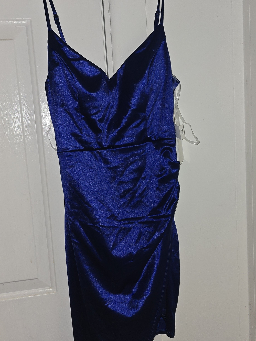 Honey and Rosie Satin Spaghetti-Strap Maxi Dress in Royal Blue